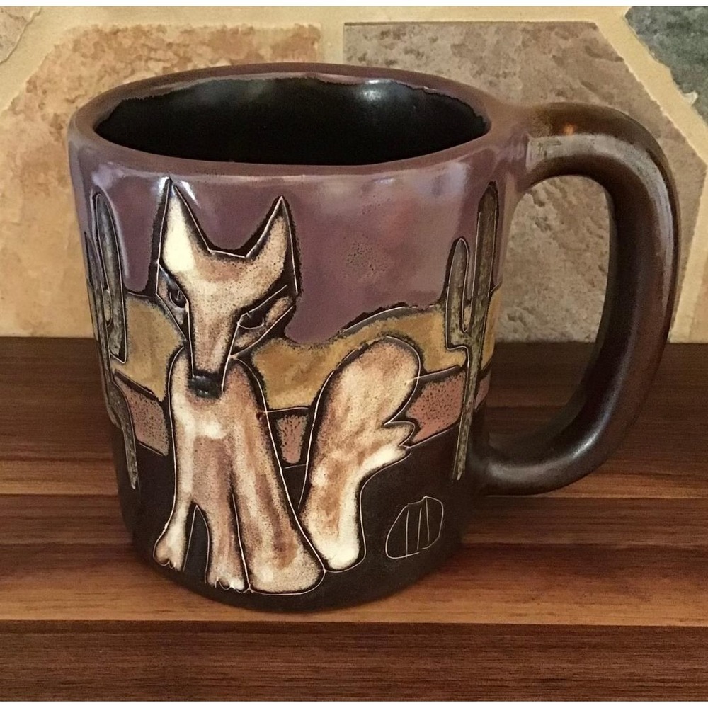 Mara Mexico Coyote Cactus Studio Pottery Mug Southwestern Artisan Stoneware